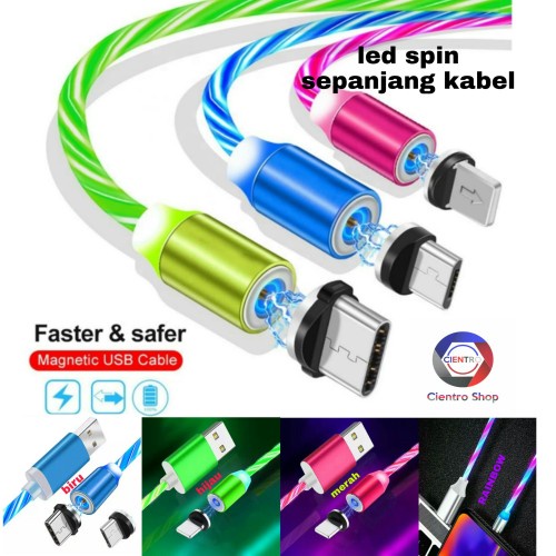 KABEL DATA LED MAGNET 3IN 1 MICRO TYPE C PACKING IMPORT