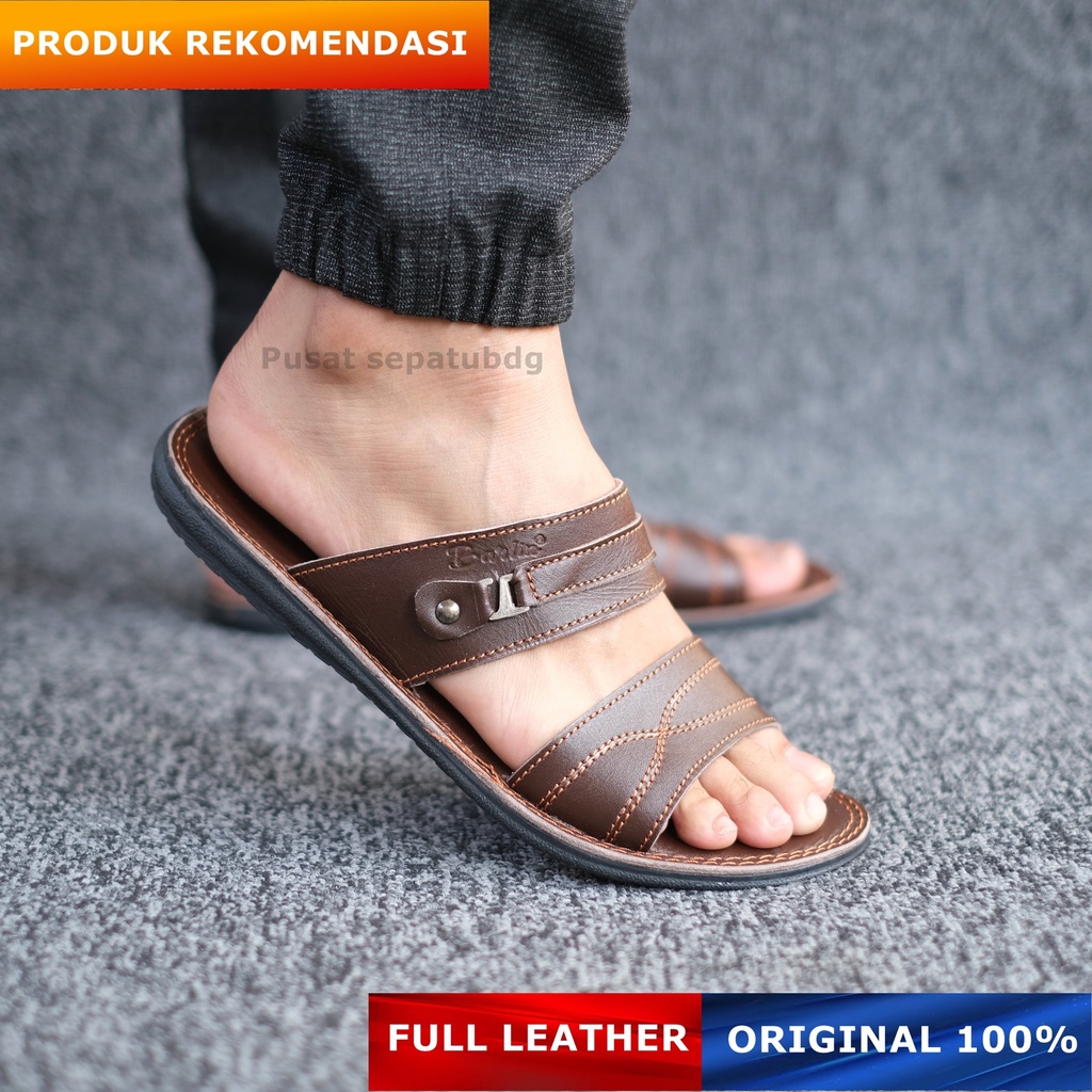 Sandal Pria Kulit Kekinian - Sendal Casual Slide Full Kulit Original