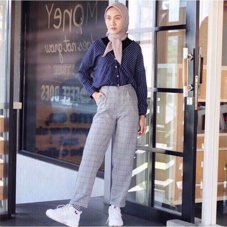 35 Ide Style Ootd Hijab Celana  Kotak  Kotak  My Red Gummi 