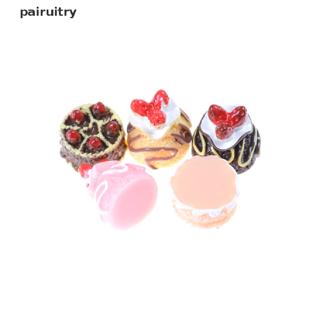 Prt 5pcs Miniatur Kue Dessert 3D Bahan Resin Untuk Aksesoris Rumah Boneka PRT