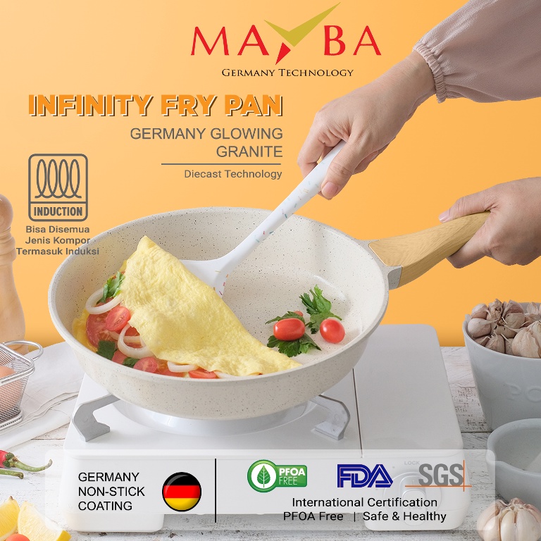 MAYBA GERMANY INFINITY FRY PAN - Panci Frypan Anti lengket Creme Marbel Granit glowing tebal 4MM Wajan Penggorengan glowpan jerman