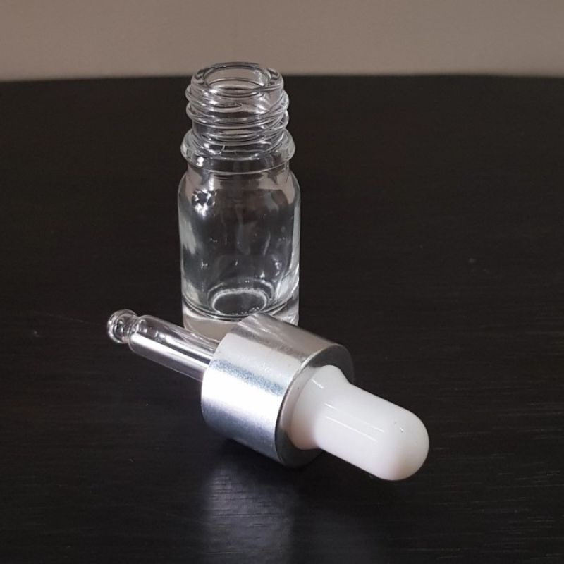 botol kaca pipet 5ml bening tebal - ring almunium silver