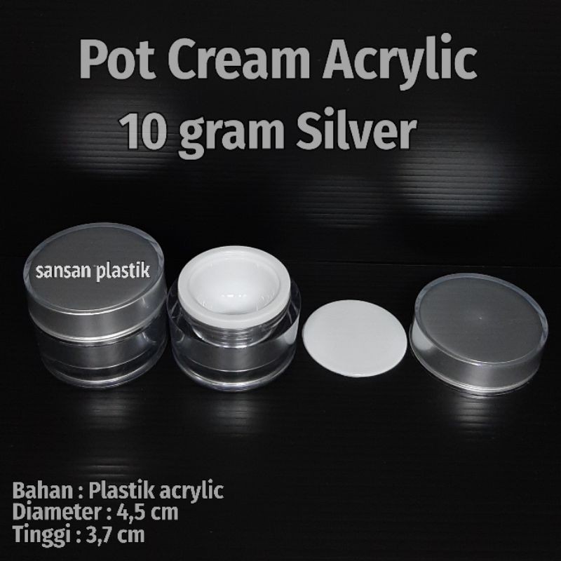Pot cream acrylic 10 gram silver / pot cream acrylic 10gr silver / pot akrilik 10 gram