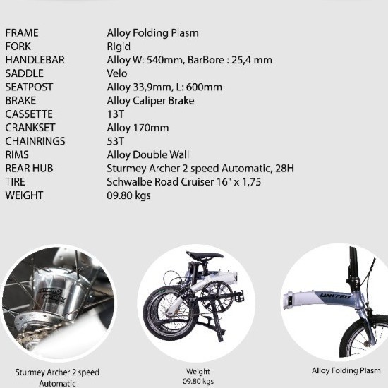 Sepeda Lipat United PLASM Matic Alloy 16 Inch 2021 New Edition Garansi SNI-2