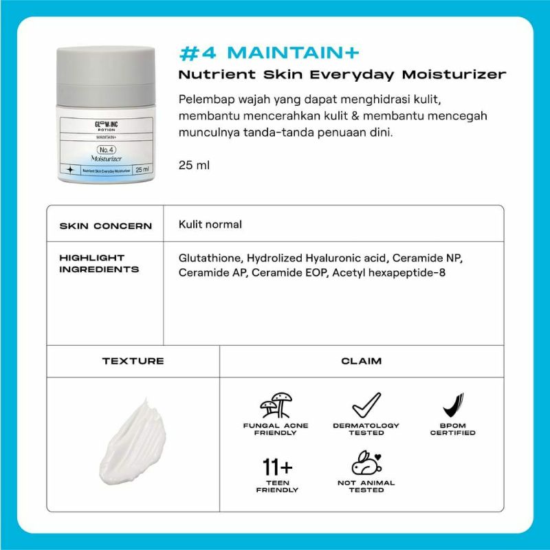 (Share in Jar) GLOWINC MAINTAIN + Nutrient Skin pH Balancer Cleanser Essence Toner Serum Moisturizer Cream