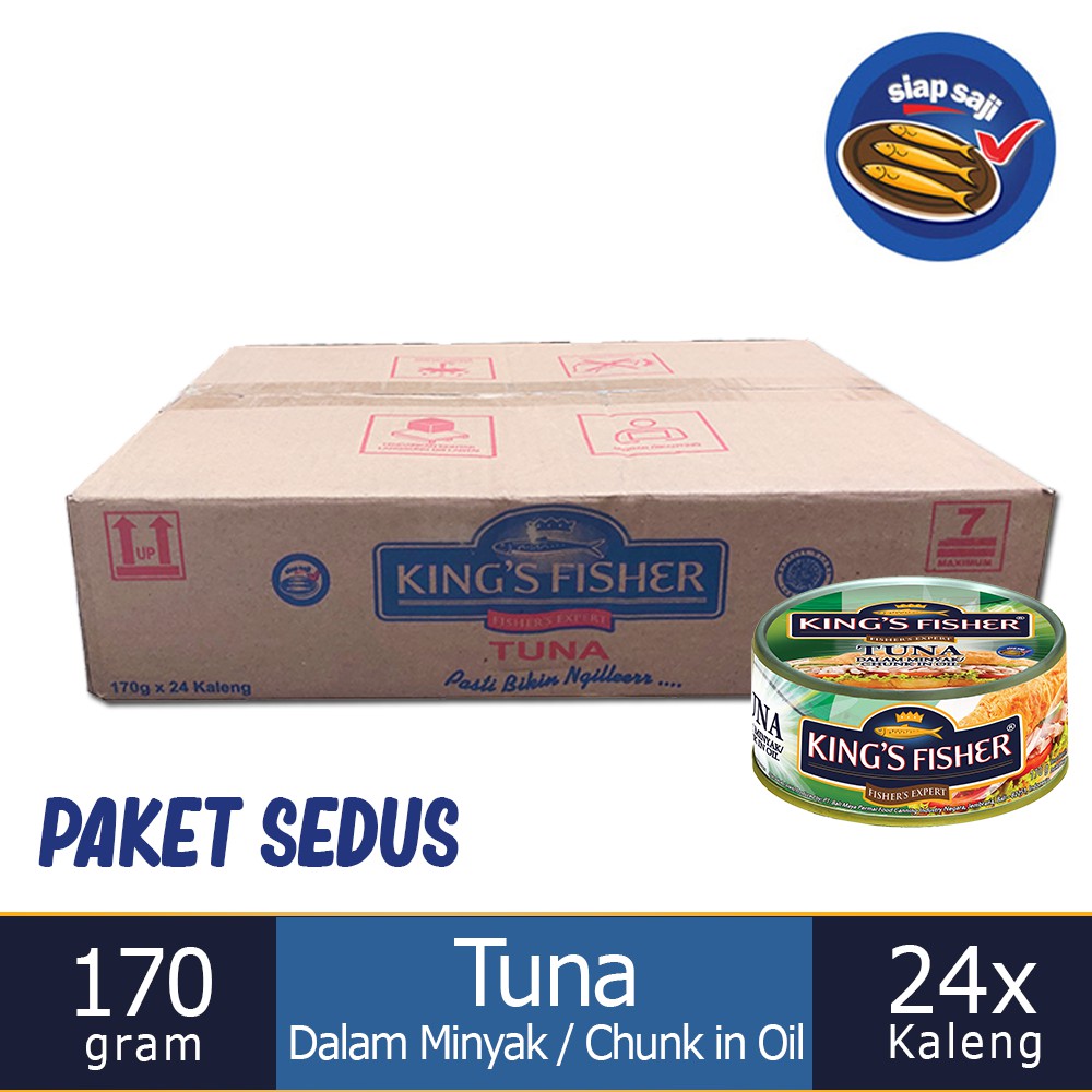 

Paket 24 pcs Kings Fisher Tuna dalam Minyak Nabati Tuna in Oil Daging Tuna Makanan Kaleng 170 g