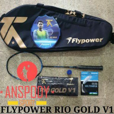 RAKET BADMINTON FLYPOWER RIO GOLD V1 KUMPLIT