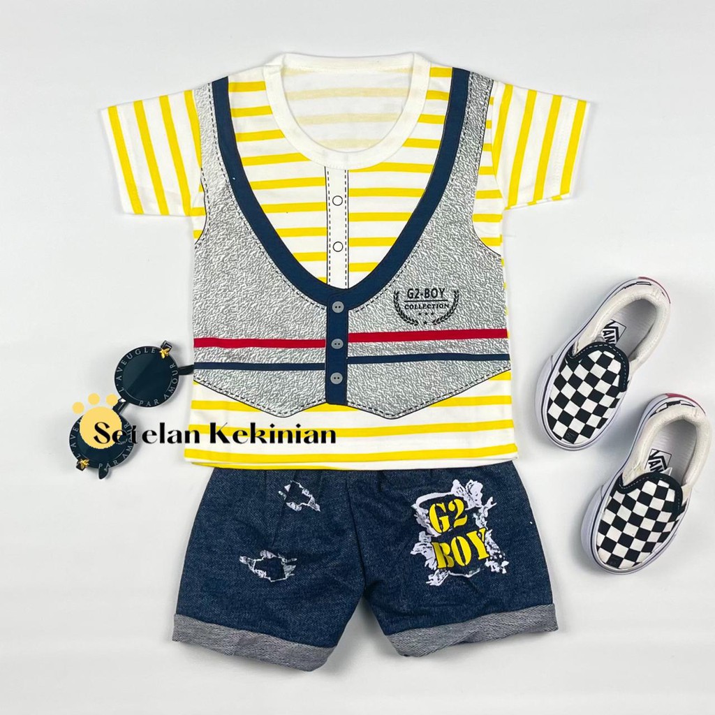 [SK] Setelan Anak Laki Laki Tuxedo Salur 6_12bln Setelan Baby Boy Murah Rompi Salur Keren Kasual