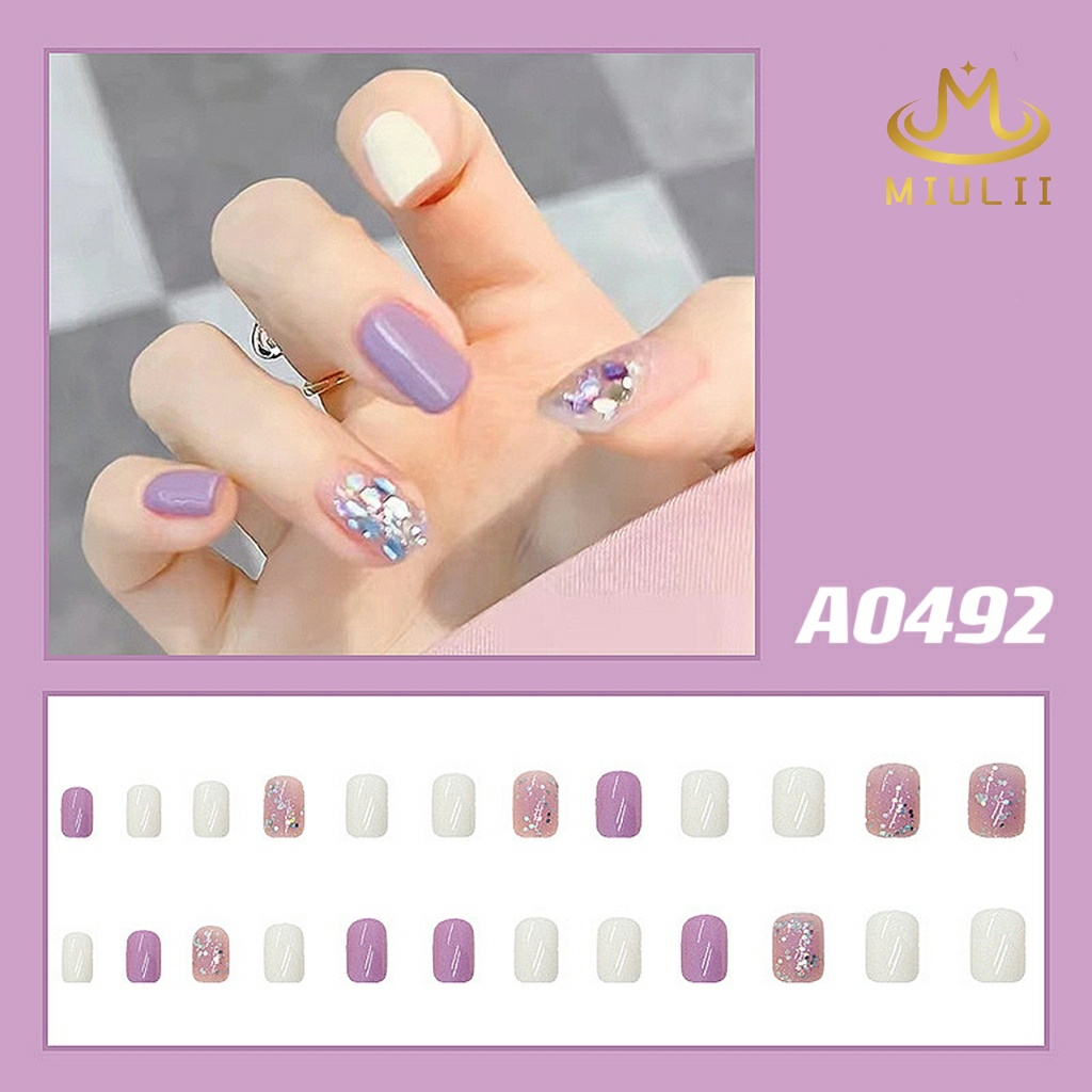 MIULII / KUKU PALSU  A0492  / 24PCS / 3D / NAIL ART / PREMIUM / CUTE / BIRU / FREE LEM JELLY / KUTEK