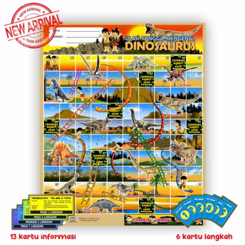 [2 m x 2,5 m] Ular Tangga Dinosaurus Ular Tangga Dino Jumbo Raksasa Mainan Edukasi Edukatif Anak