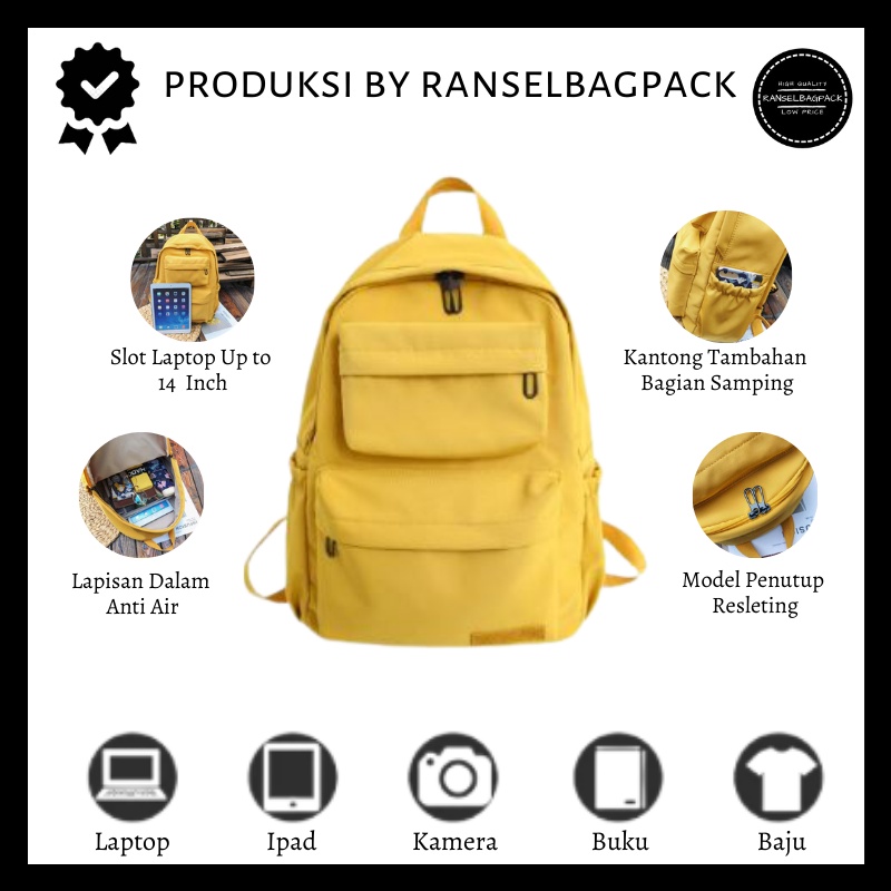 Tas Ransel - Backpack Punggung Bahu Import Korea Kekinian Terbaru Simple Casual Sekolah Kuliah Outdoor Stylish Multifungsi Wanita Perempuan Cewek