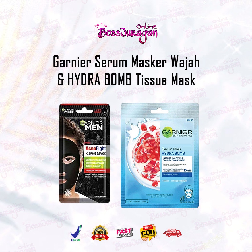 (BOSS) Garnier Serum Masker Wajah&amp;HYDRA BOMB 1x Pakai TISSU MASK