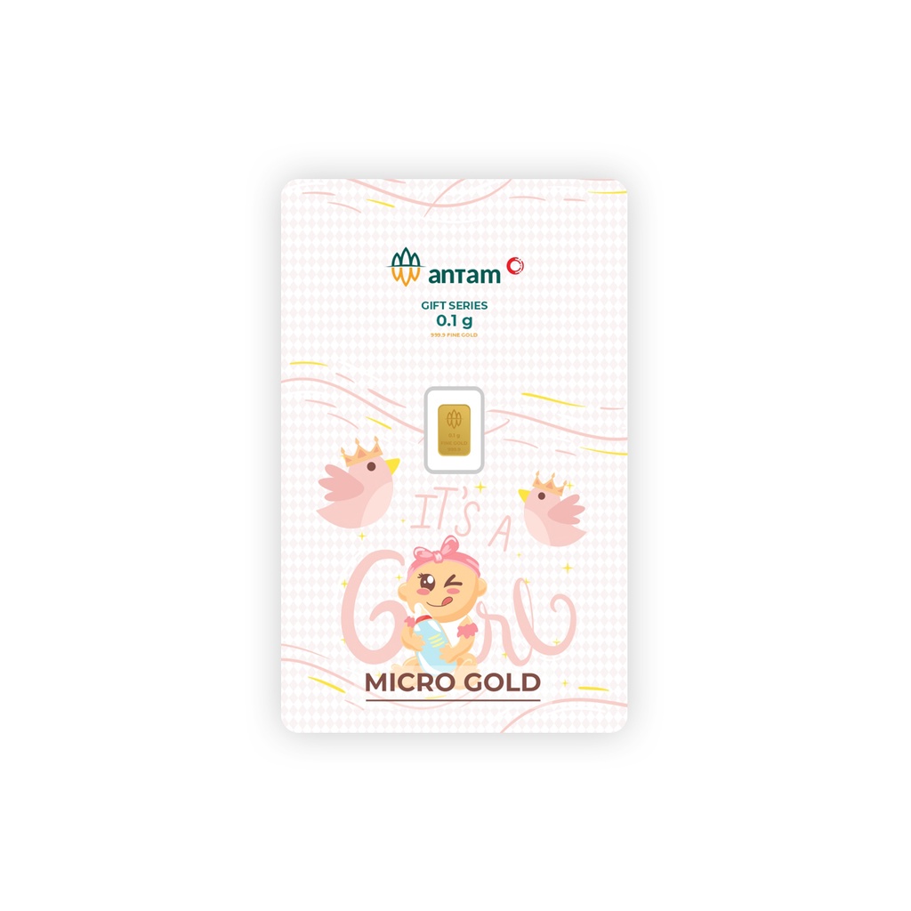KADO LAHIRAN BAYI PEREMPUAN PINK EMAS 0.1 GRAM ANTAM GAMBAR BURUNG BIRD LOGAM MULIA 0,1 GR NEW BORN 