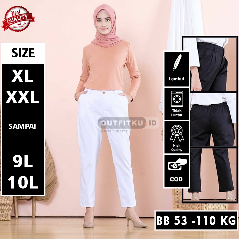 WHITE/PUTIH - Baggy Pants Jumbo Premiun American Drill Impor - XL, XXL, 4L, 5L, 6L, 7L, 8L, 9L, 10L