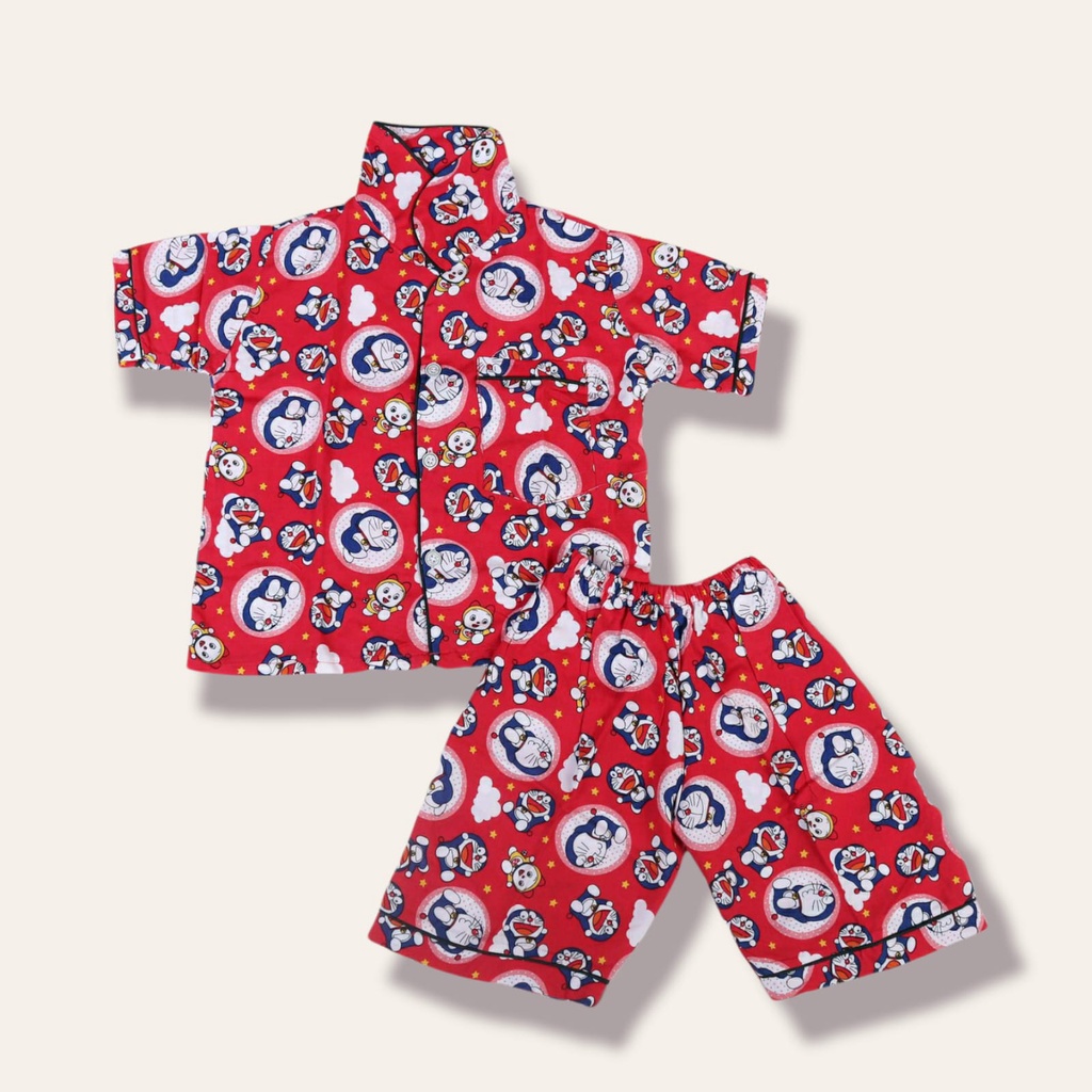 SETELAN PIYAMA ANAK BAHAN RAYON MOTIF DORAEMON UMUR 1-7 TAHUN