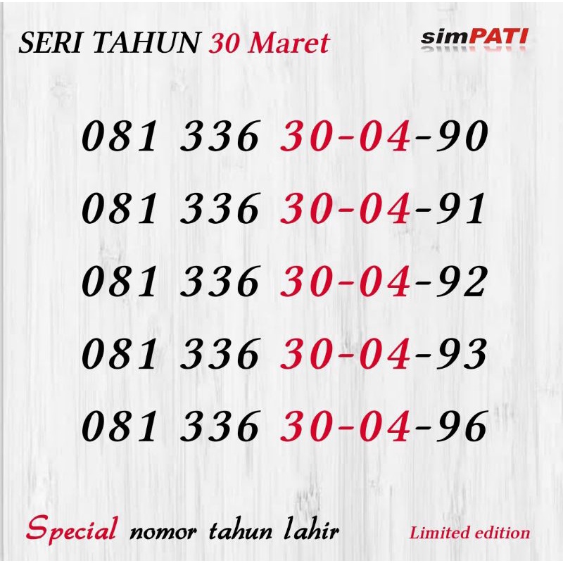 Nomor Cantik Telkomsel Seri Tahun 30 04 Kartu Perdana Simpati 30 maret