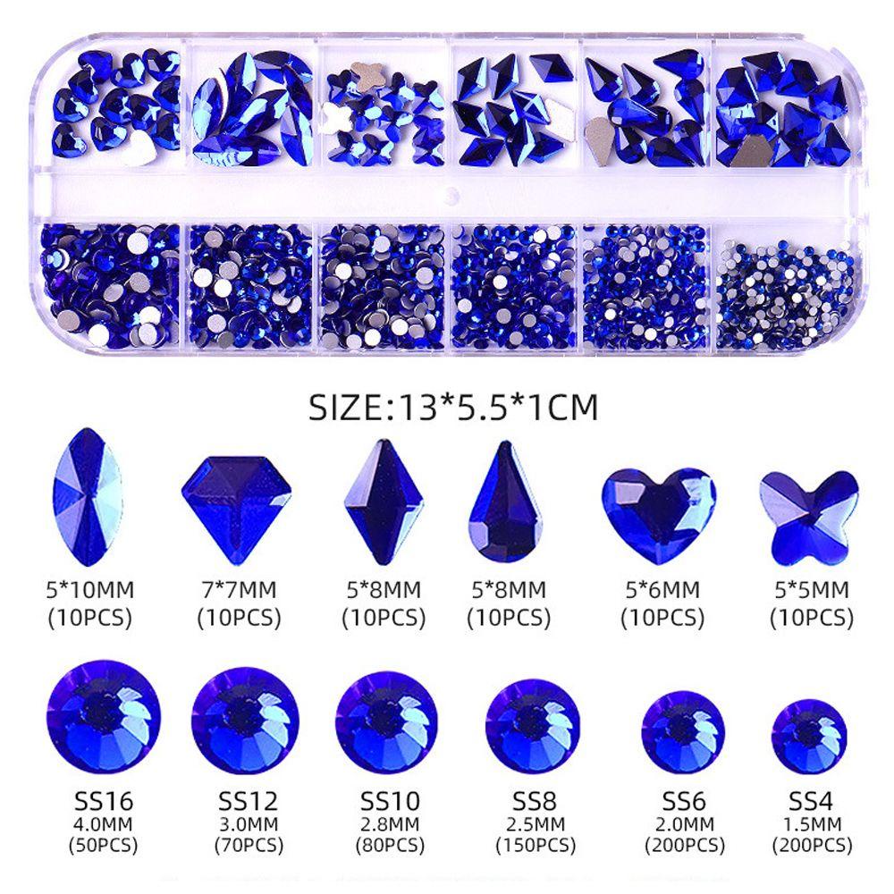 Agustina Nail Art Dekorasi Merah 12grid/kotak Biru 3D Warna-Warni Bor Kuku DIY Shiny Glitter Perhiasan Bulat Manik-Manik Flatback Berlian Imitasi