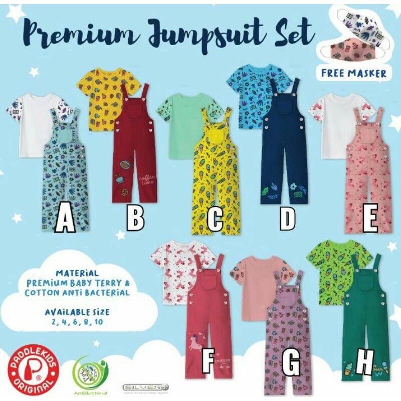 PADDLEKIDS Jumpsuit setelan kaos branded   Baju Anak Perempuan Size 2-9 tahun