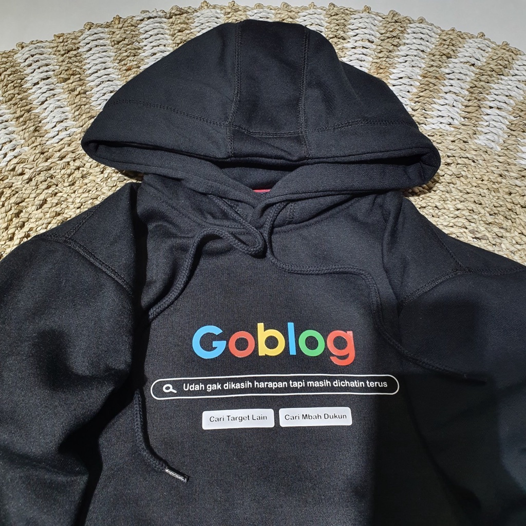 Jaket Sweater Hoodie goblog distro bahan fleece tebal tidak berbulu keren terbaru