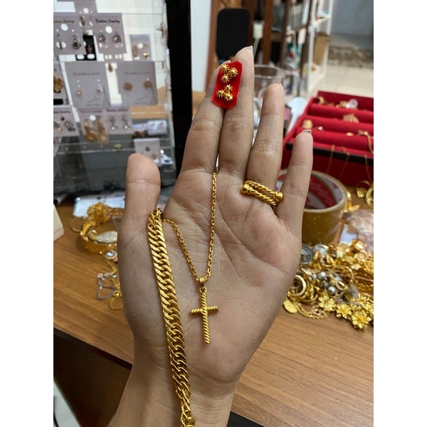 Set Perhiasan Kalung Salib Replika Emas 24K