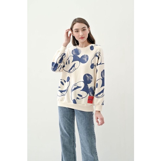 SWEATER WANITA TANGAN PANJANG MICKEY FULL PRINT BLUE - FREE MASK