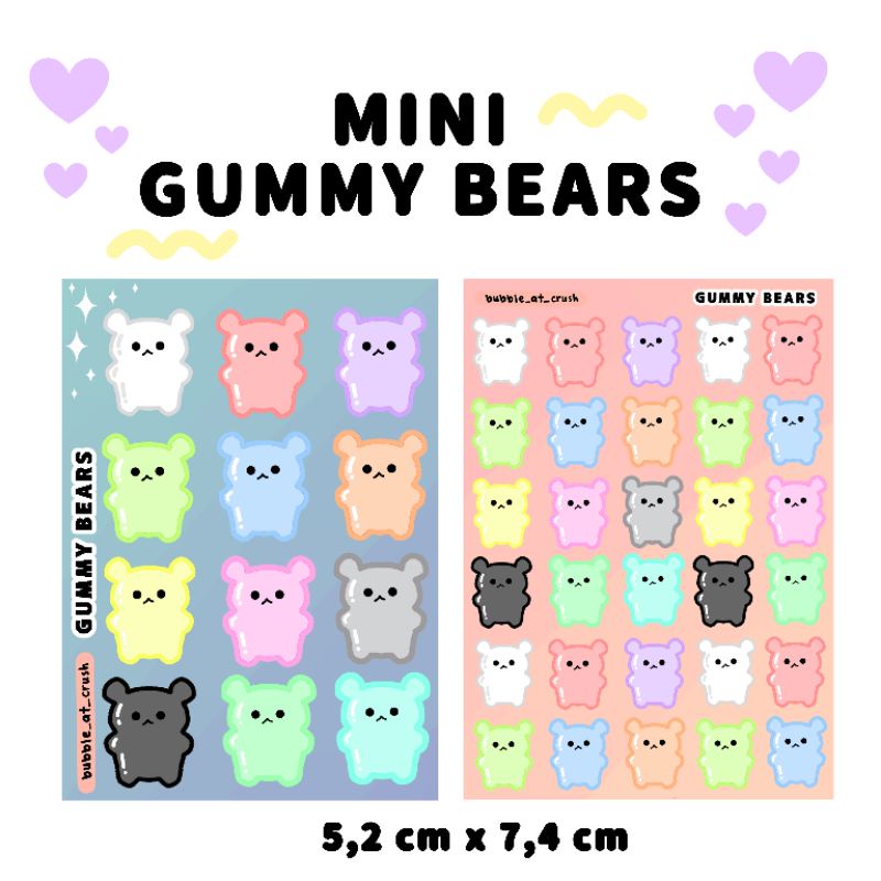 

(bubble_at_crush) mini glitter gummy bears stickers sheet kiss cut