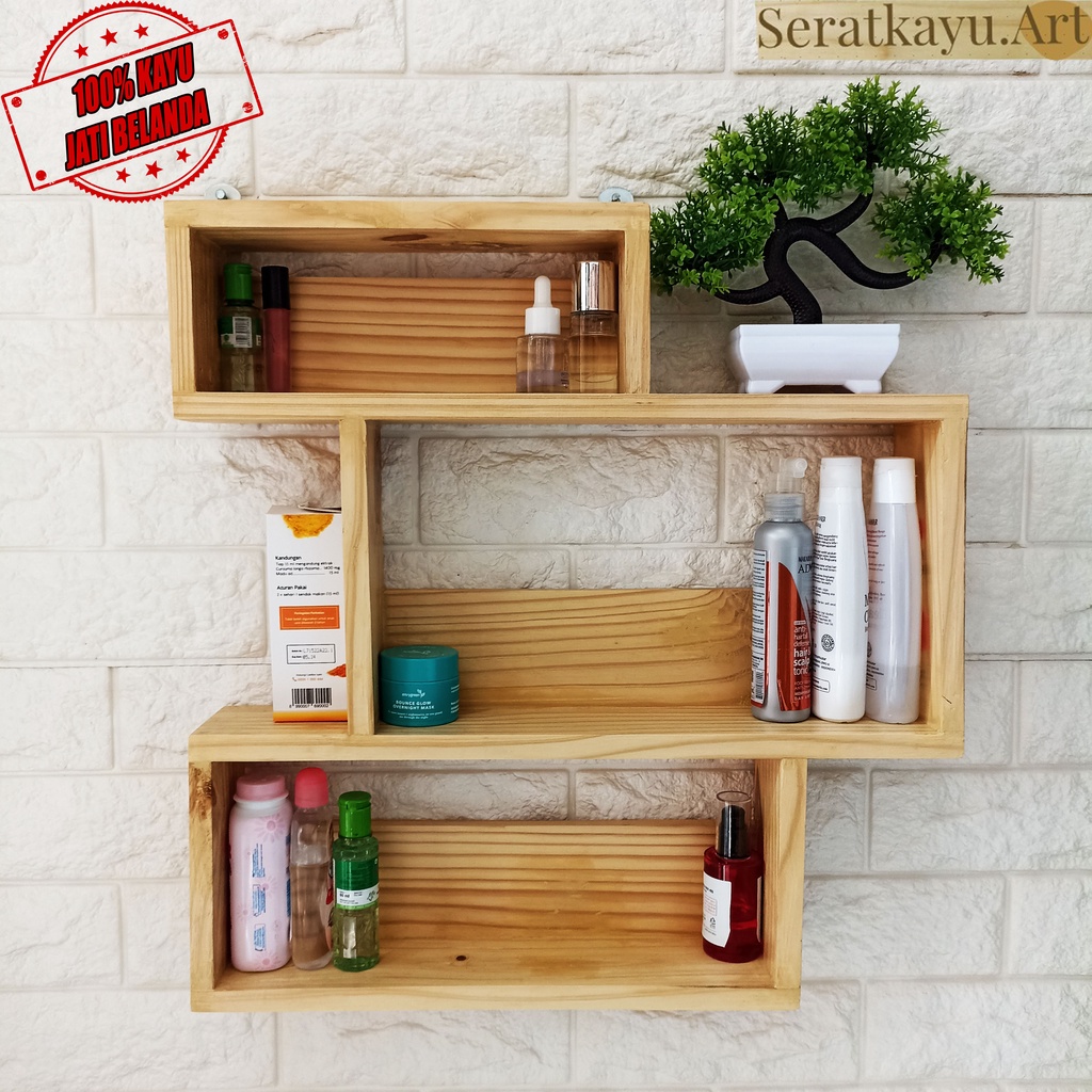 RAK DINDING SERBAGUNA RAK KOSMETIK RAK OBAT RAK KAYU MULTIFUNGSI WALL STORAGE