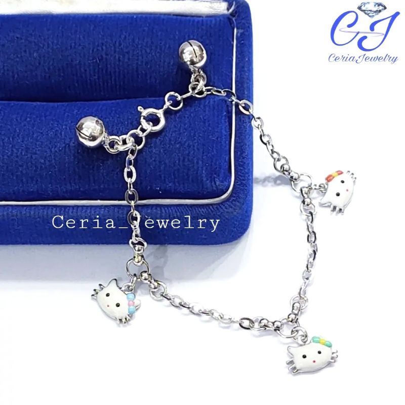 Gelang Perak Anak Asli Silver 925 Lapis Emas Model Rantai Hellokitty Kualitas Tinggi - PerhiasanAnak