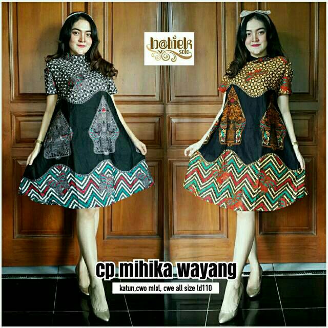 MIHIKA WAYANG BAHU BOLONG MINI DRESS BATIK GUNUNGAN SOGAN ETHNIC
