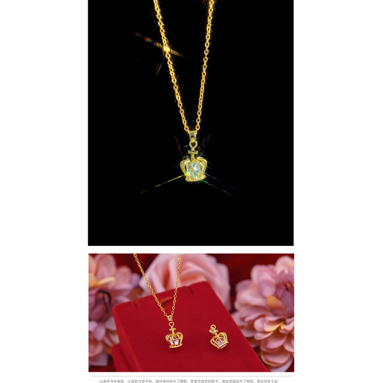 Kalung Rantai Lapis Emas Asli Kadar 375 Dengan Liontin Mahkota Aksen Kristal Zircon Untuk Wanita