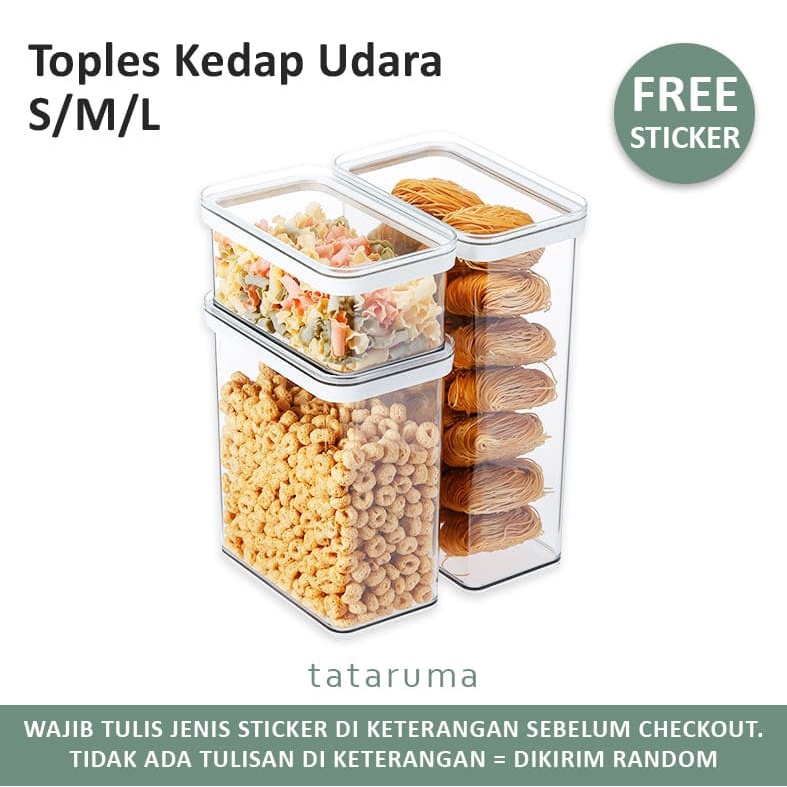 TATARUMA Hika - Toples Transparan Kedap Udara Airtight Minimalis Kotak Kontainer Tempat Penyimpanan 