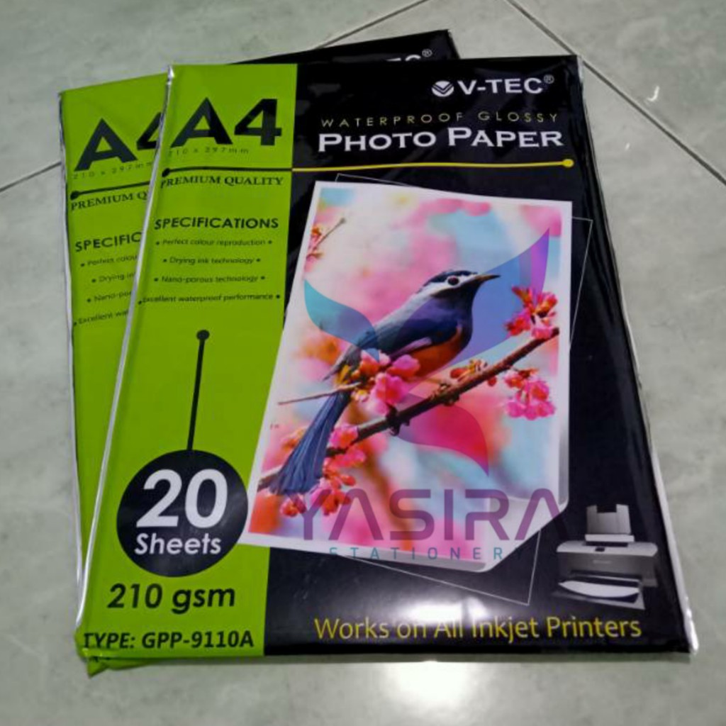 Photo Paper Kertas Foto Kertas Photo V Tec Vtec A4 210gsm Glossy