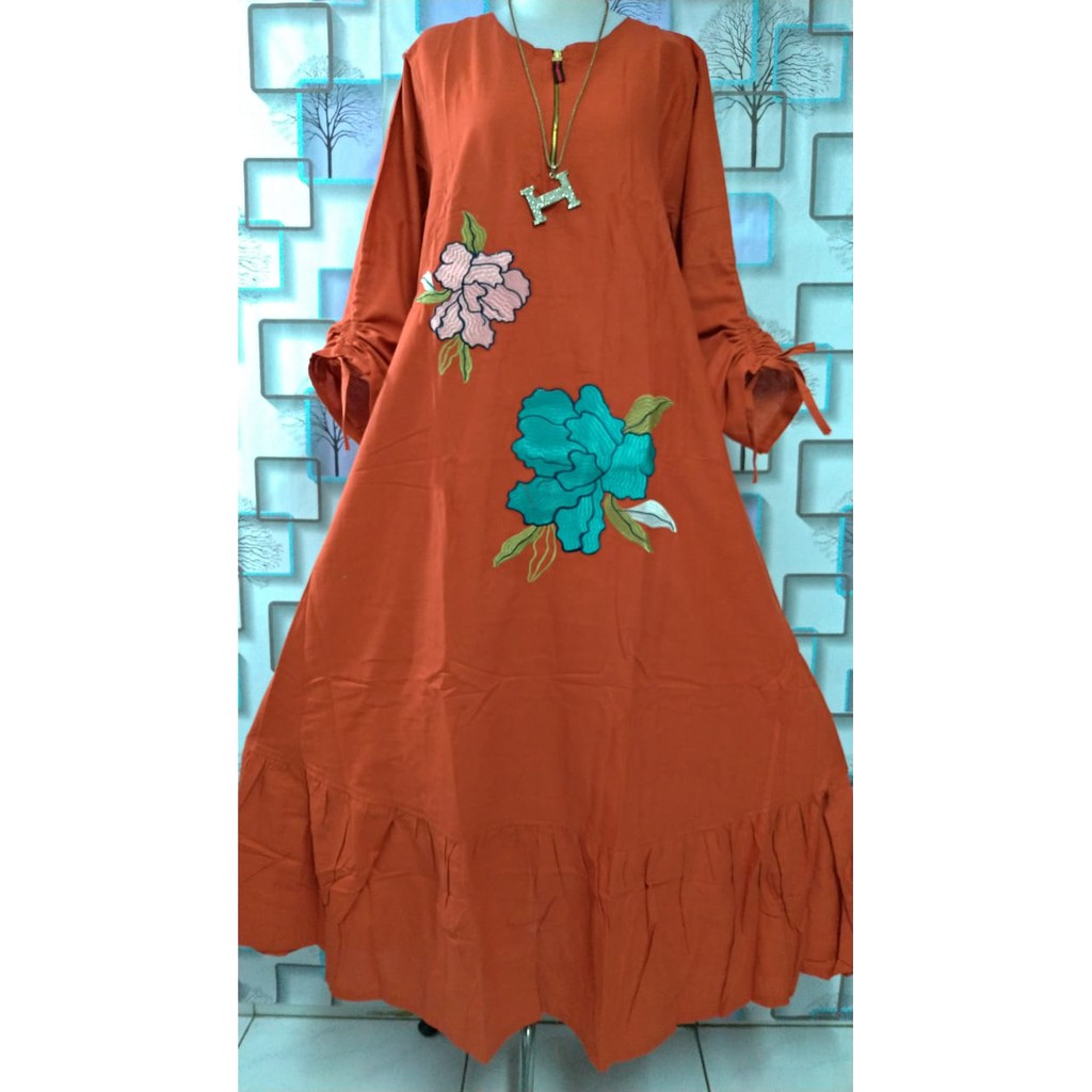 GAMIS JUMBO. GAMIS MURAH. GLD ROSE. GAMIS JUMBO BORDIR.LD 120 CM.BAHAN KATUN LINEN IMPORT. REAL PICT