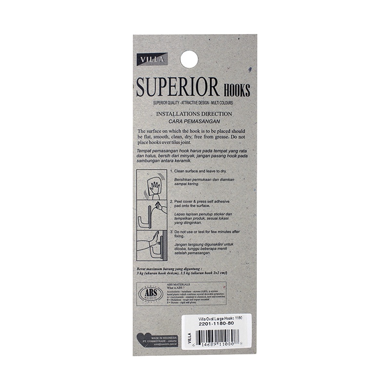 KtmStore Villa Superior Oval Hook Large 1180 Gantungan baju Tempel 2201-1180