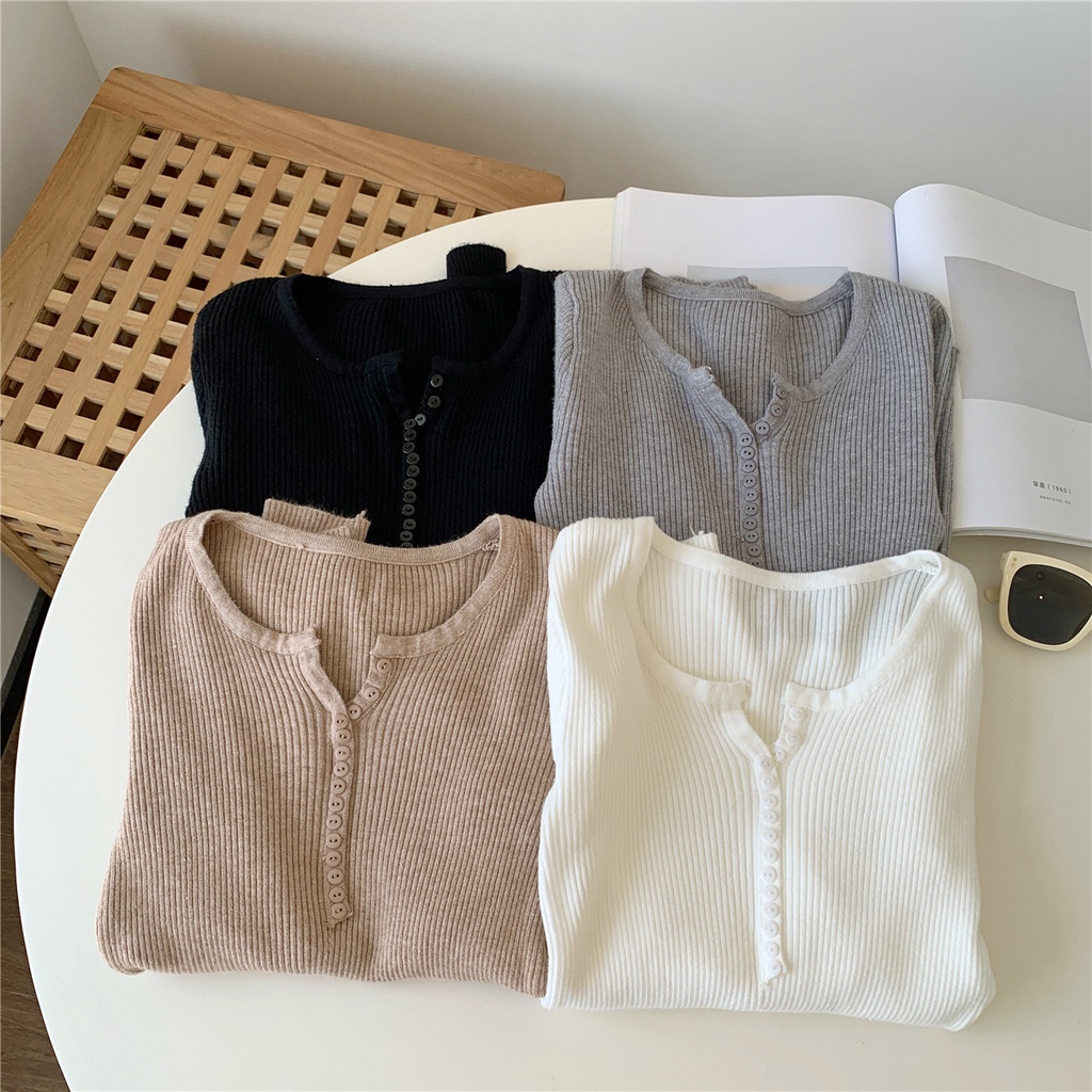 【Pengiriman gratis di toko】Atasan wanita sweter ramping serba guna gaya Korea atasanatasan wanita