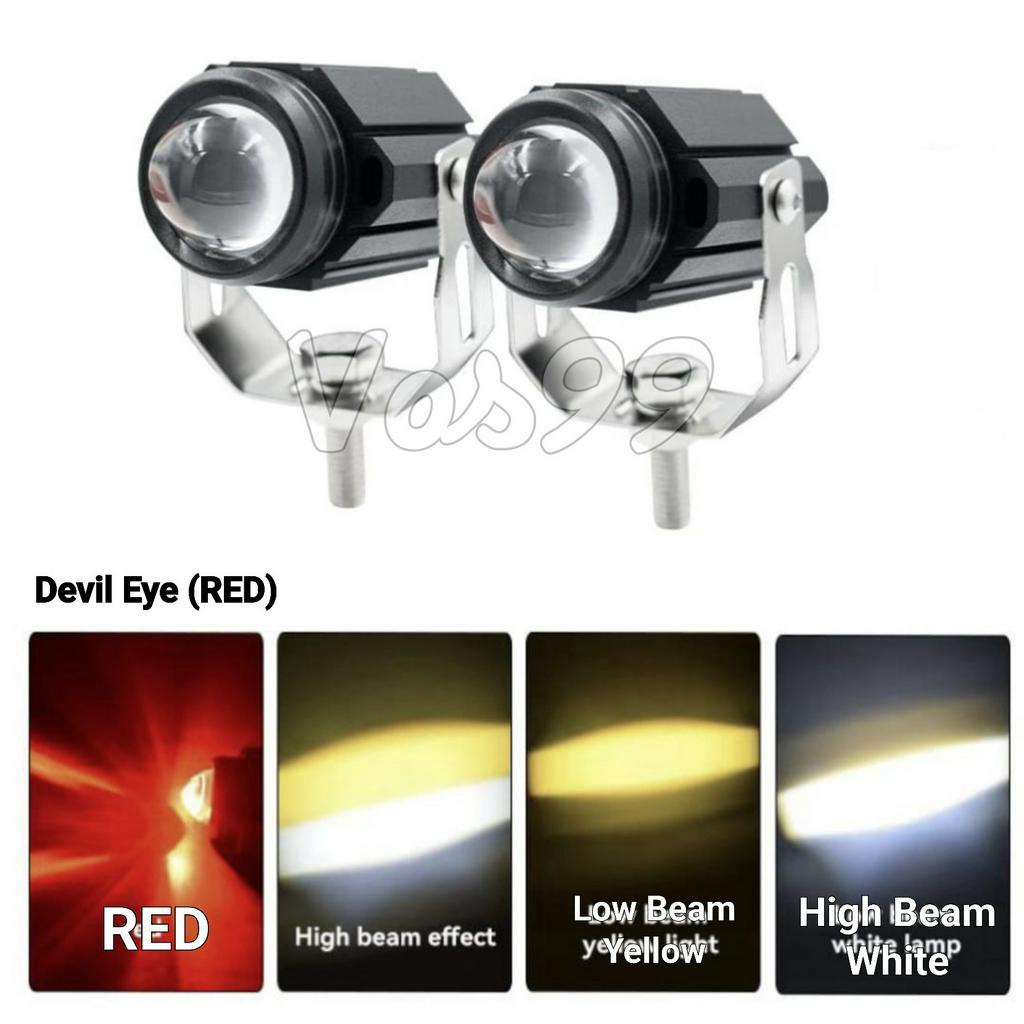 1 Buah Lampu Tembak Laser D2 + Devil Eye + Sorot High &amp; Low 2 Warna LED Driving - Waterproof