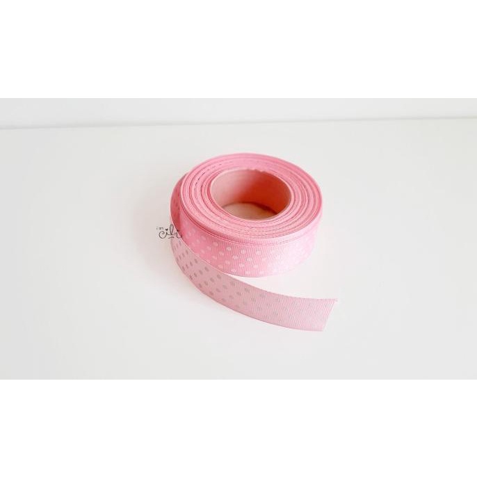 

{{{{}}] Pita salur / gross grain polkadot PINK / MERAH MUDA 1 inch (2.5 cm)