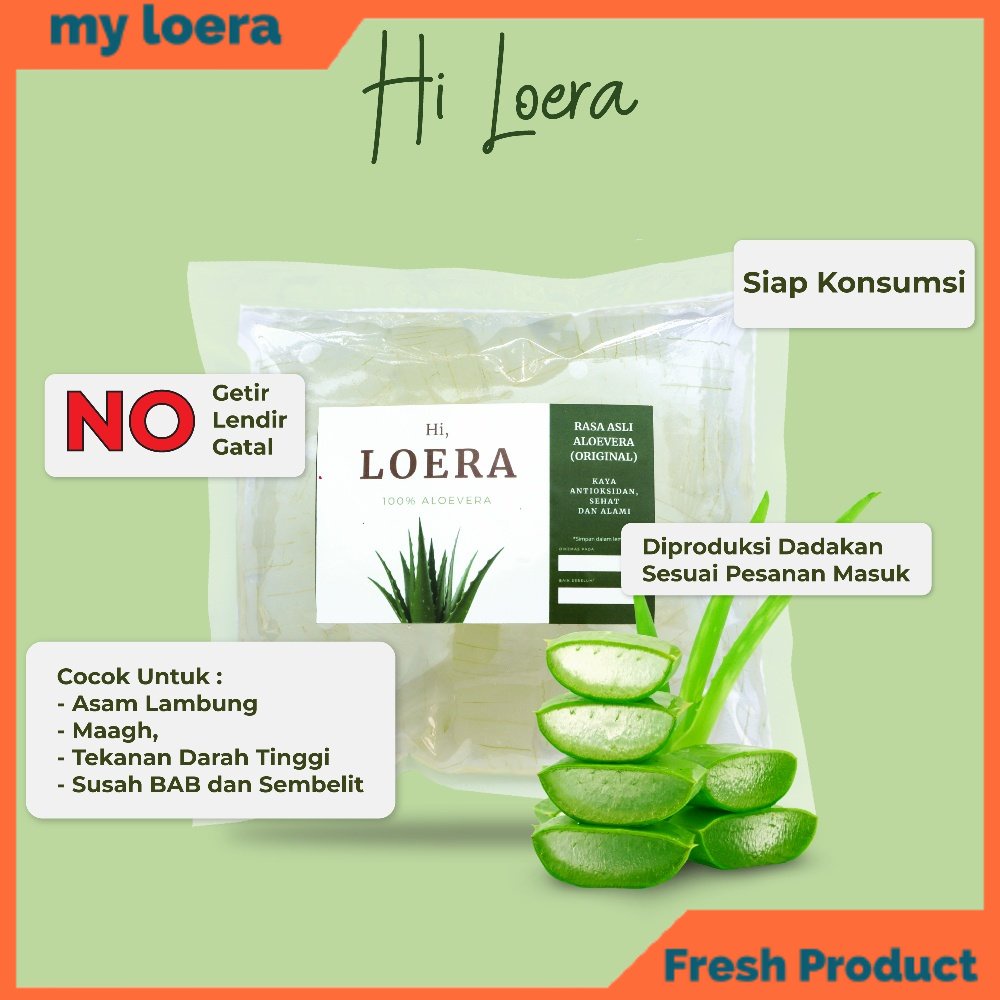 

myloera Aloevera Aloe Vera Lidah Buaya Kupas Bebas Pengawet dan Pemanis Herbal Alami Atasi Masalah Asam Lambung Maag GERD Susah BAB Sembelit 500 gram Kemasan Plastik