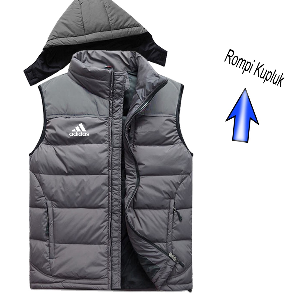 Jakey Rompi Pria ADIDAS Logo / Rompi Kupluk Terabru Waterprof Anti air,/ Rompi Motor Terbaik Origina
