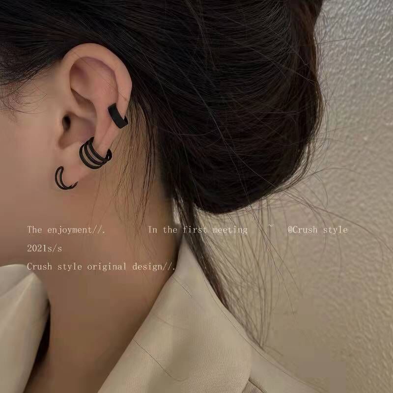 YEEZII Anting Klip Model Hollow Lebar Warna Emas / Silver Untuk Wanita