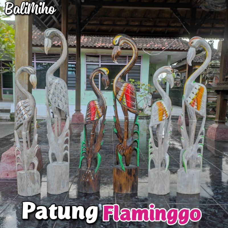 PATUNG FLAMINGGO KAYU/PATUNG BURUNG KAYU/PATUNG BURUNG FLAMINGGO/PATUNG FLAMINGO/DEKORASI TAMAN