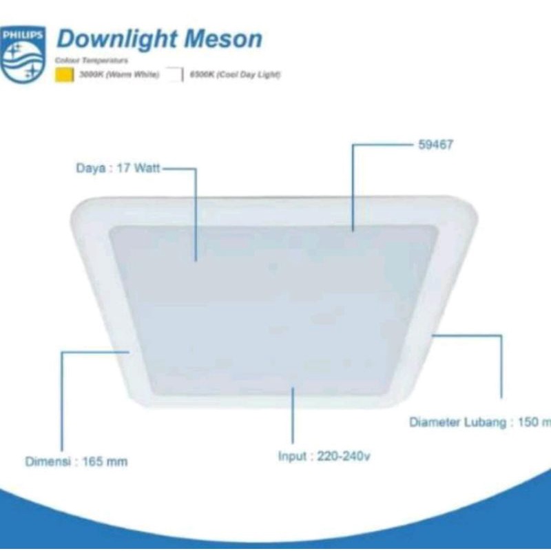 Downlight LED Inbow Philips Meson 9watt/13watt/17Watt Kotak Warna Putih (6500K)