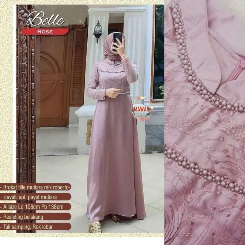 Belle Gamis Modern brukat Kondangan Pesta Wanita Premium Ld 110 Gamis Pernikahan Seragam Tiara Maxy Kebaya Murah-Nude