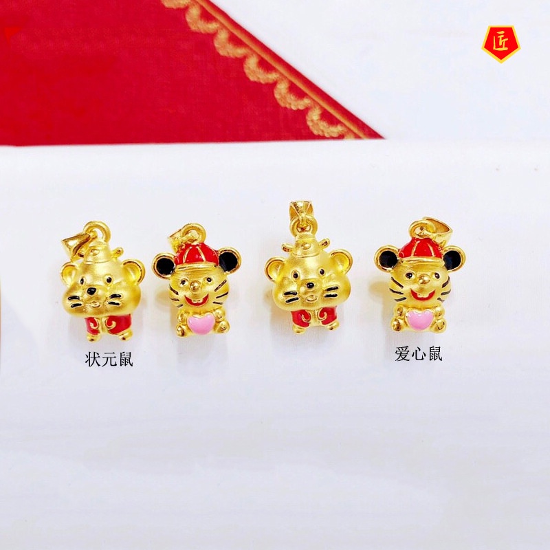 [Ready Stock]3D Zodiac Rat Gold Pendant Cute All-Match