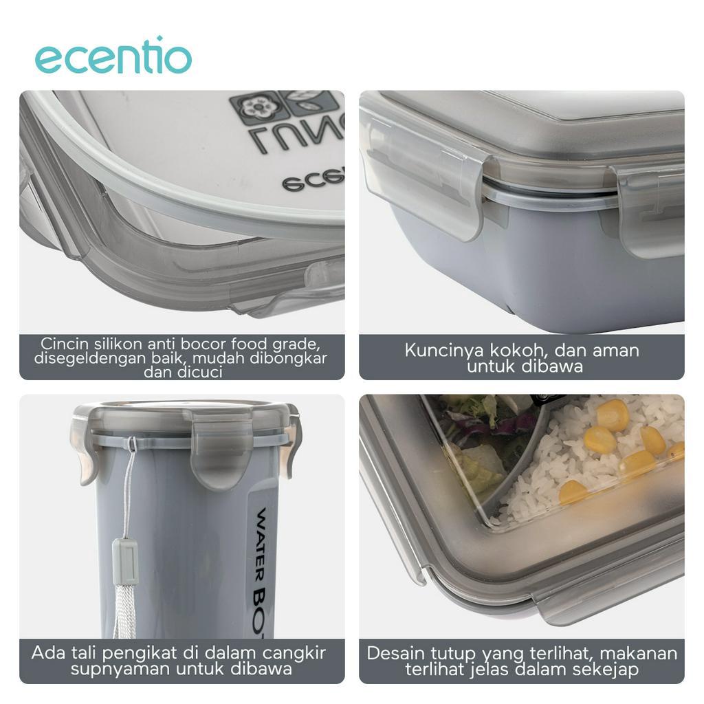 ecentio lunch box set botol minum set anti tumpah 4 sekat tempat makan Free Sendok Tempat Makan