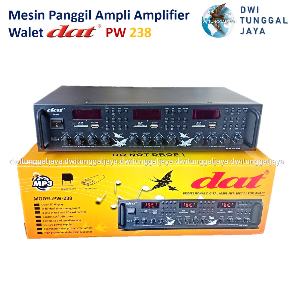Mesin Panggil Amplifier Ampli Walet DAT PW 238 PW238 3 Player 6 Channel Timer Digital Charger Aki