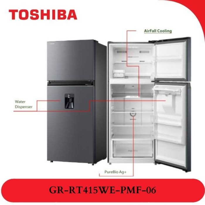 TOSHIBA Lemari Es 2 Pintu + Dispenser 312 Liter GR-RT415WE-PMF / Kulkas 2 Pintu 95 Watt GRRT415WEPMF / GRRT415WE / GRRT415