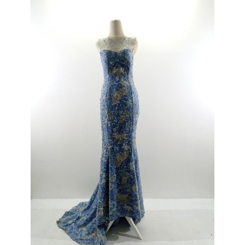 Gaun batik doby kombinasi brokat biru muda model duyung