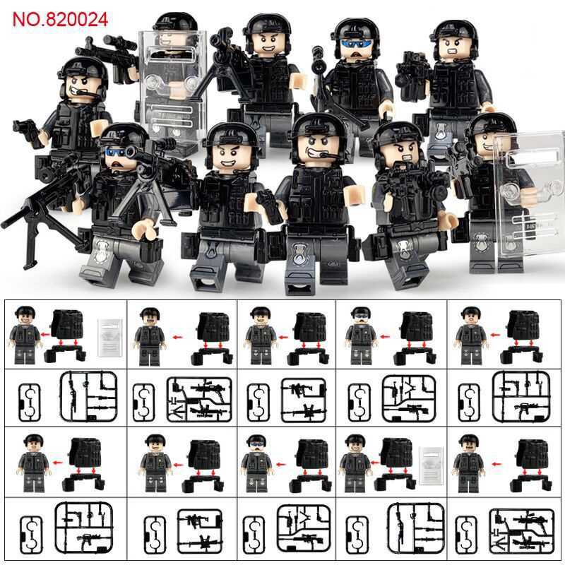 Lego Swat Set 10 Black Panther Soldier Pasukan Police Army