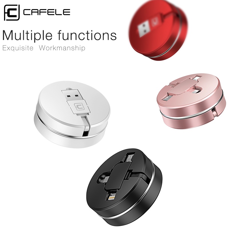 Cafele 3 In 1 Kabel Data / Charger Micro USB Tipe C Retractable Untuk Huawei / Xiaomi